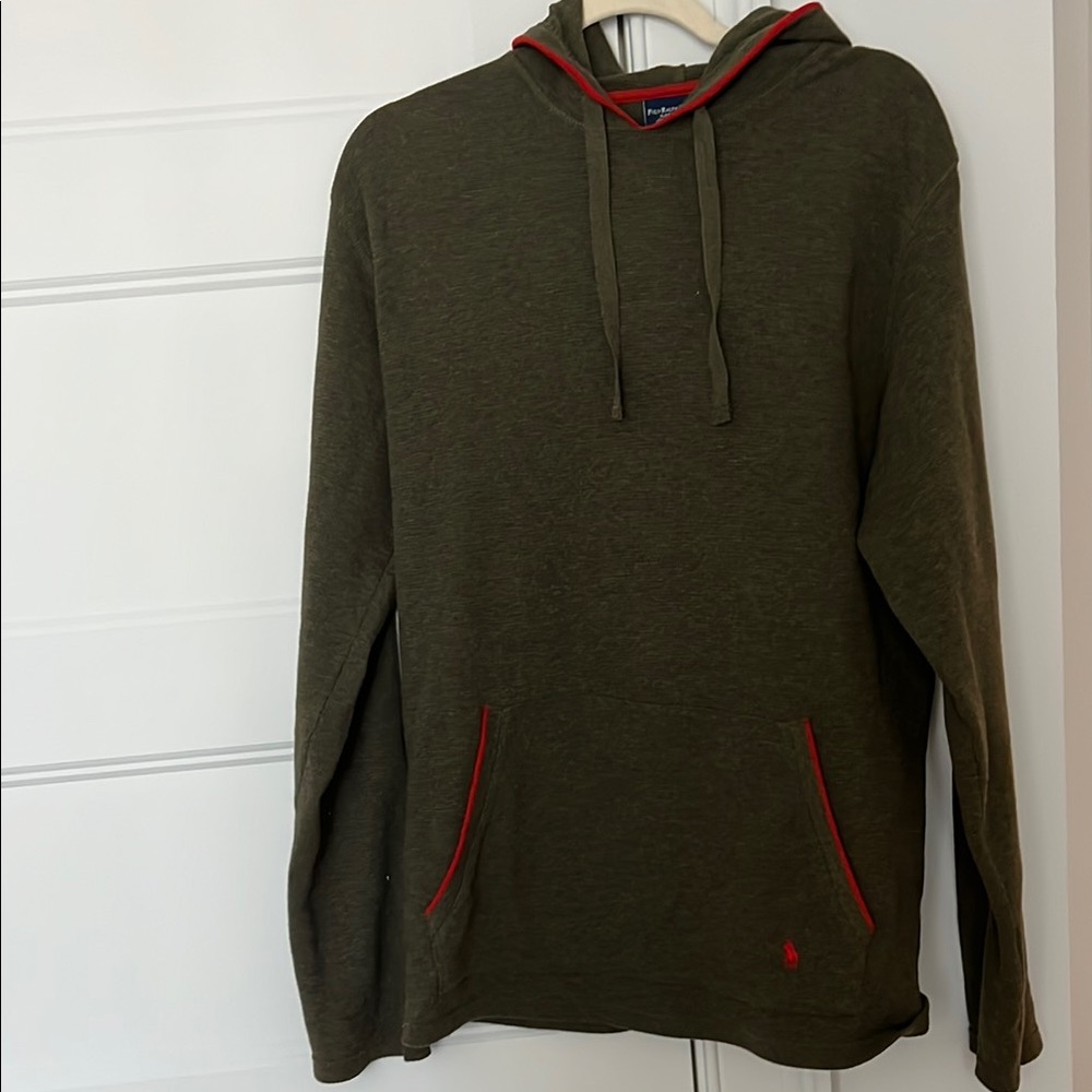 Men's Green Hoodie with Red Accents
